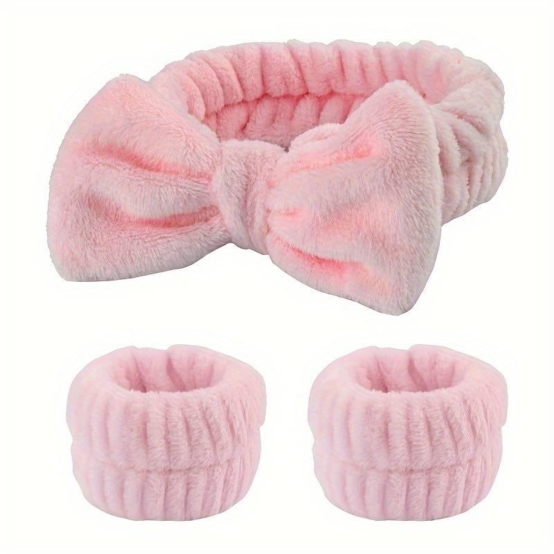 3pcs pink face wash headband and wristband set for skincare routine pampering and luxury