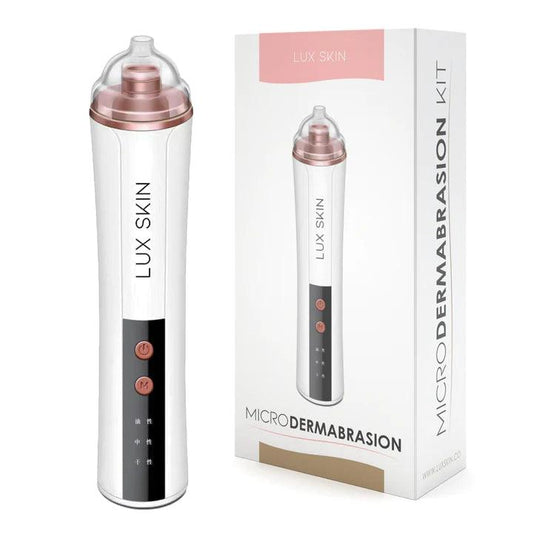 LUX SKIN Microdermabrasion Kit with vacuum suction device for blackhead removal and deep pore cleansing.