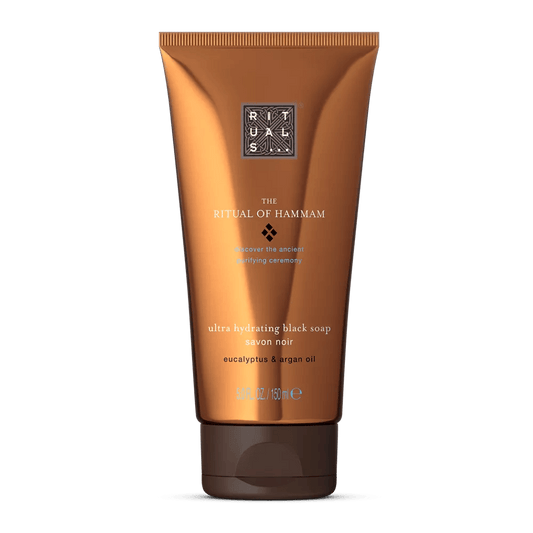 RITUALS The Ritual of Hammam Black Soap 150ml with eucalyptus and argan oil for deep cleansing and hydration.