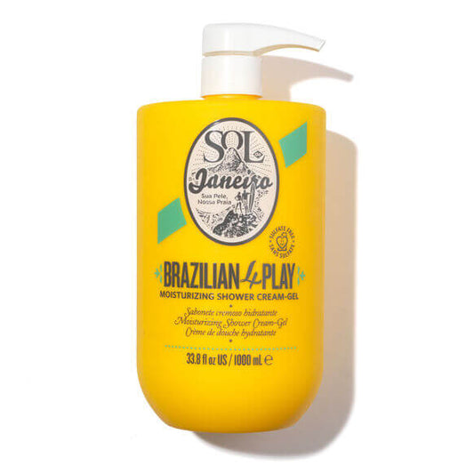 Sol de Janeiro Brazilian 4 Play Moisturizing Shower Cream-Gel bottle showcasing vibrant yellow packaging.