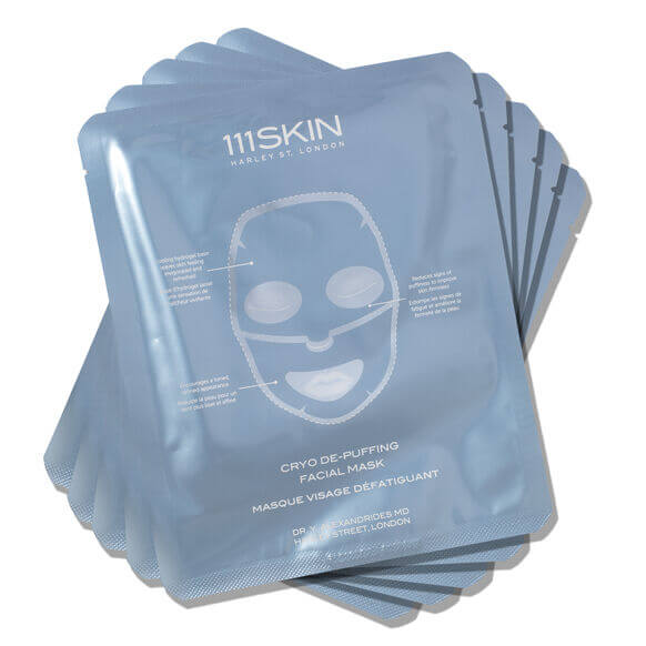 111SKIN Cryo De-Puffing Facial Mask packages, designed for radiant and energized skin treatment.