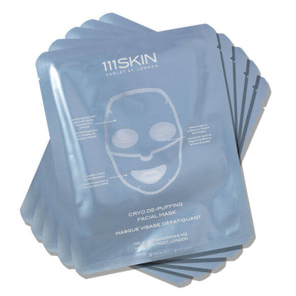 111SKIN Cryo De-Puffing Facial Mask packages, designed for radiant and energized skin treatment.