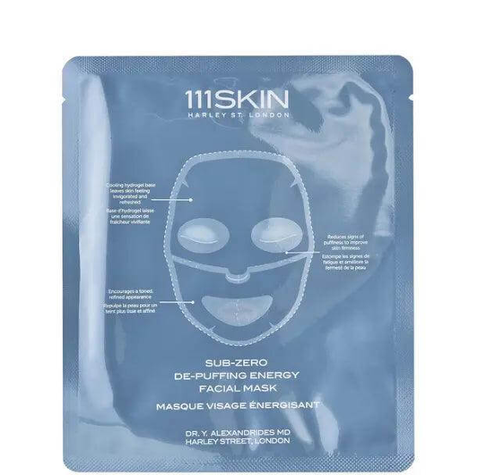 111SKIN Cryo De-Puffing Energy Mask package designed to energize and reduce puffiness for radiant skin.