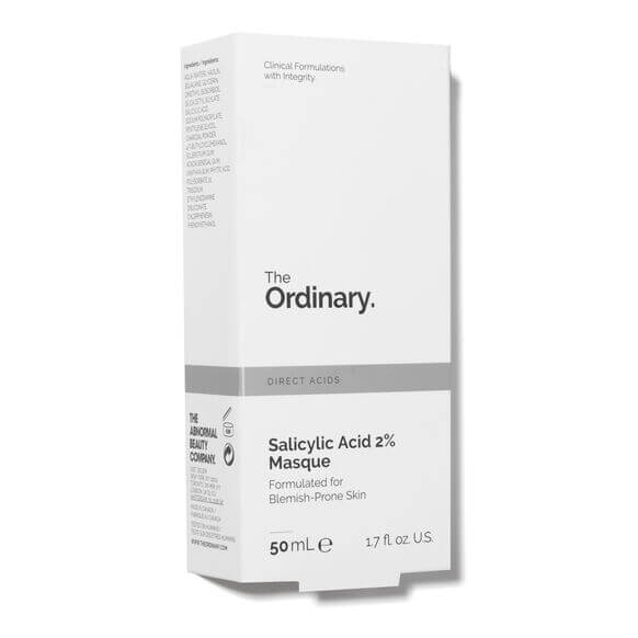 The Ordinary Salicylic Acid 2% Masque packaging for blemish-prone skin, 50ml, designed for clearer skin.