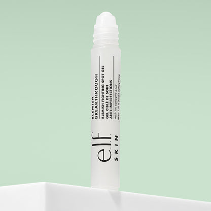e.l.f Blemish Breakthrough Fighting Spot Gel in roll-on bottle, designed for treating and soothing blemishes.