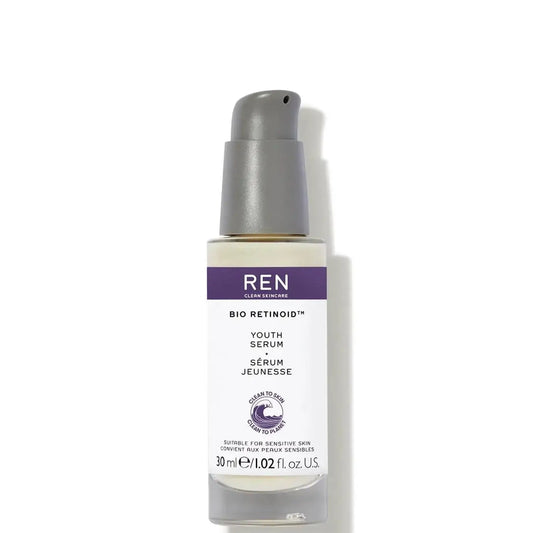 REN Clean Skincare Bio Retinoid Youth Serum 30ml bottle for firming, smoothing skin and reducing fine lines.