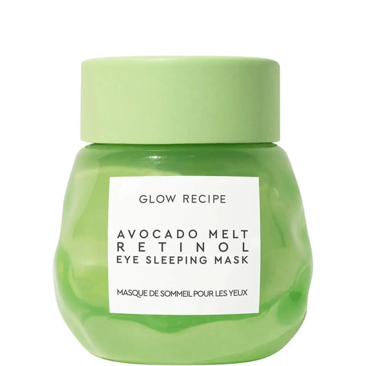 GLOW RECIPE Avocado Melt Retinol Eye Sleeping Mask 15ml in green jar, nourishing and age-defying skincare for bright eyes.