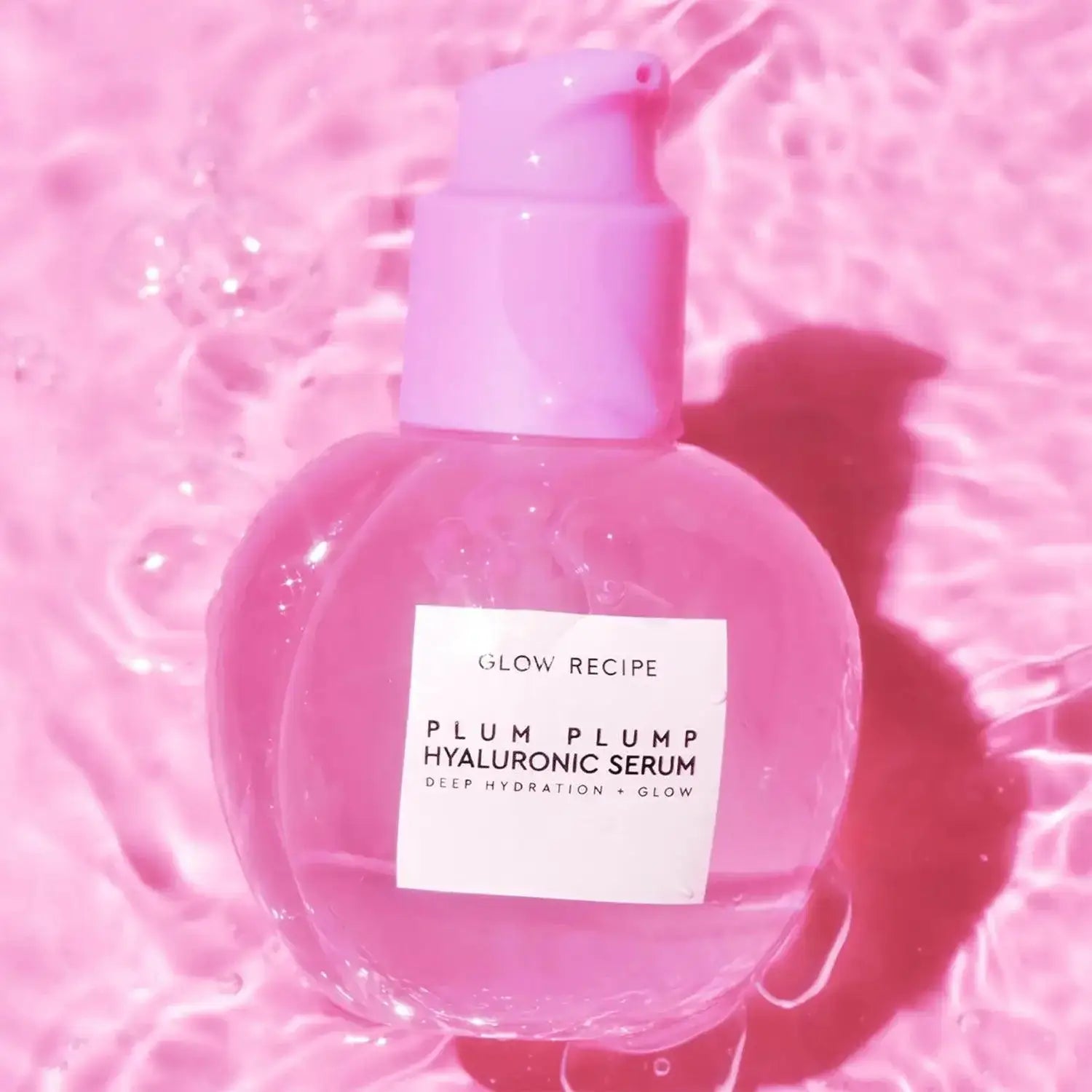 Glow Recipe Plum Plump Hyaluronic Serum in pink bottle, designed for deep hydration and glowing skin.
