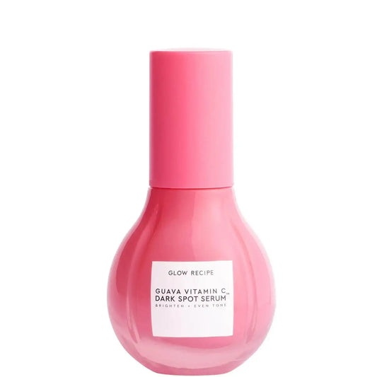 GLOW RECIPE Guava Vitamin C Dark Spot Serum in pink bottle, brightens skin and targets dark spots.