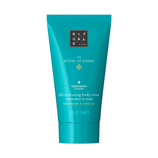 RITUALS The Ritual of Karma body cream 70ml with lotus flower and white tea for 48H hydration. Luxurious skincare product.