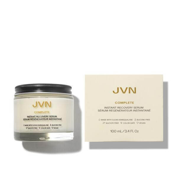 JVN Hair Complete Instant Recovery Serum 100ml jar and packaging for effortless hair recovery and protection.