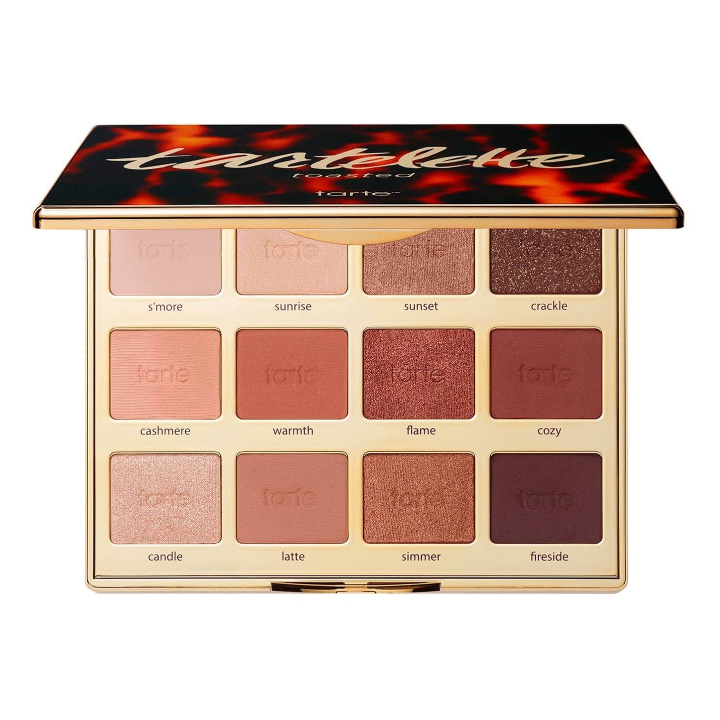 TARTE Tartelette Toasted Eyeshadow Palette featuring 12 rich, warm shades in matte and metallic finishes.