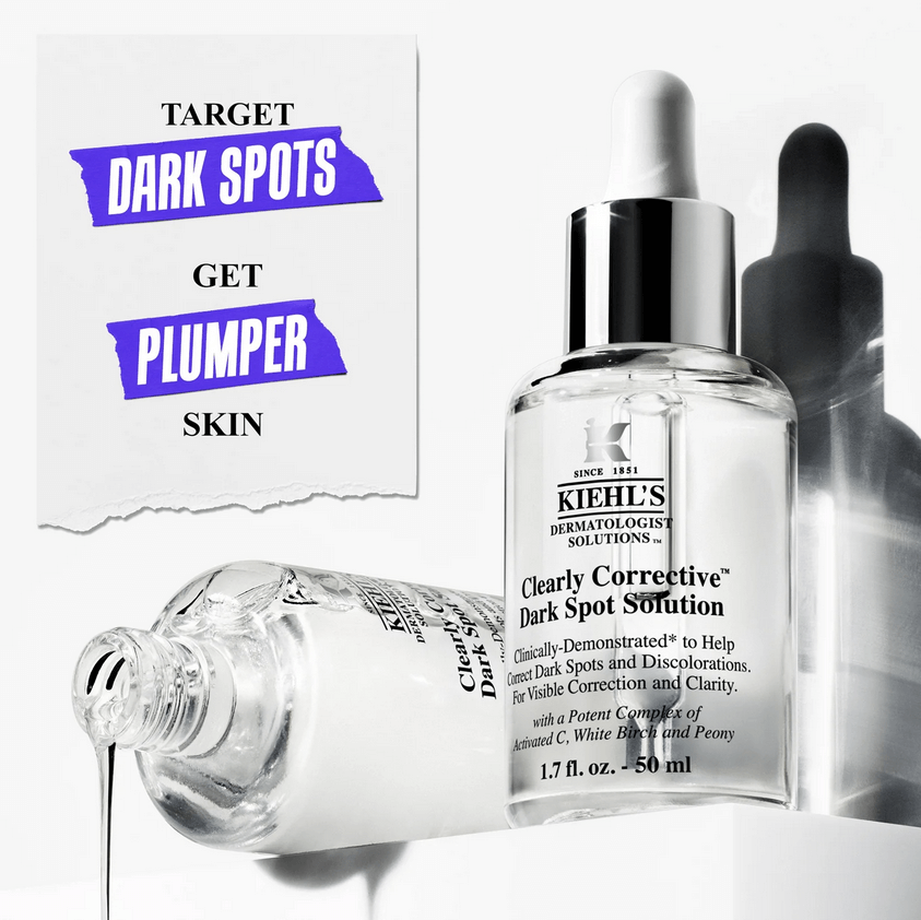 Kiehl's Clearly Corrective Dark Spot Solution for targeting dark spots and enhancing skin clarity.