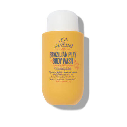 Sol de Janeiro Brazilian 4 Play Moisturizing Shower Cream-Gel in a sleek yellow bottle for luxurious body cleansing.