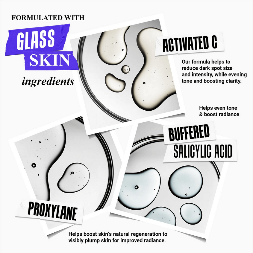 Kiehl's Clearly Corrective Dark Spot Solution ingredients: Activated C, Proxylane, and Buffered Salicylic Acid for radiant skin.