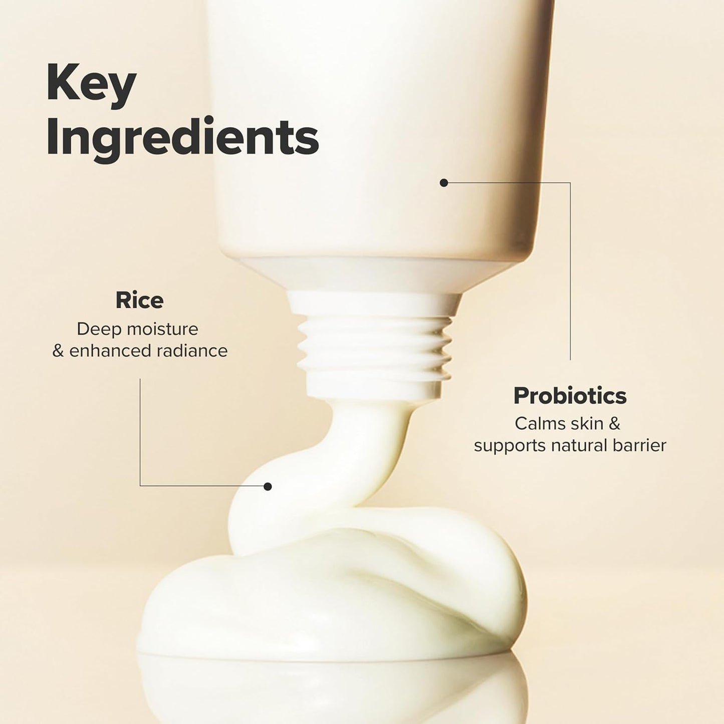 Product packaging with key ingredients labeled on a beige background