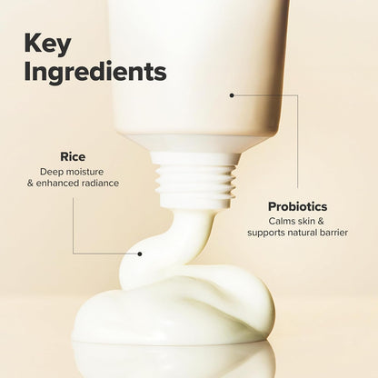 Product packaging with key ingredients labeled on a beige background