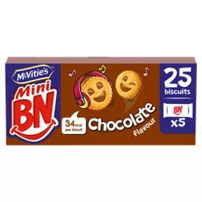 McVitie's Mini BN chocolate biscuits multipack, 5 packs of 35g, suitable for vegetarians, 285g total.