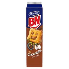 McVitie's BN Chocolate Flavour Biscuits 285g, suitable for vegetarians, featuring playful packaging.
