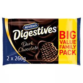 McVitie's Dark Chocolate Digestives Family Pack, 2x266g, perfect for snacking and sharing.