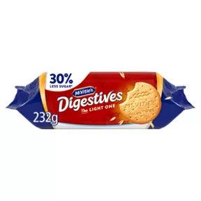 McVitie's Digestives The Light One Biscuits 232g, 30% less sugar, suitable for vegetarians, perfect snack.