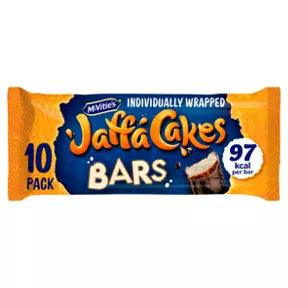 McVitie's Jaffa Cake Original Bars 10 Pack, individually wrapped, 97 kcal per bar, suitable for vegetarians.