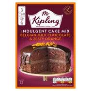 Mr Kipling Signature Collection Indulgent Cake Mix with Belgian Milk Chocolate & Zesty Orange, 416g packaging.