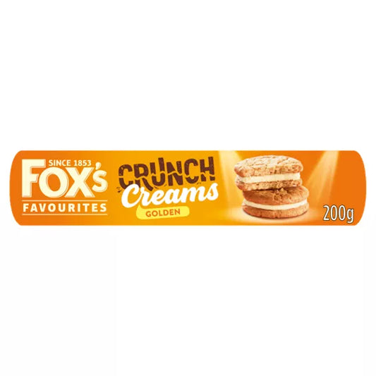 Fox's Biscuits Favourites Crunch Creams 200g packaging featuring golden crunchy biscuits.