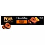 Fox's Biscuits Chocolatey Rounds 130g packaging featuring chocolatey biscuit treats, suitable for vegetarians, may contain nuts.