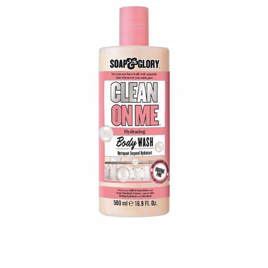 Soap & Glory Clean on Me Shower Gel 500ml with signature scent and creamy texture for luxurious hydration.
