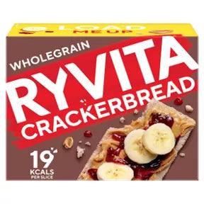 Ryvita Crackerbread Wholegrain Crackers 125g with banana and jam topping, low-calorie snack option.