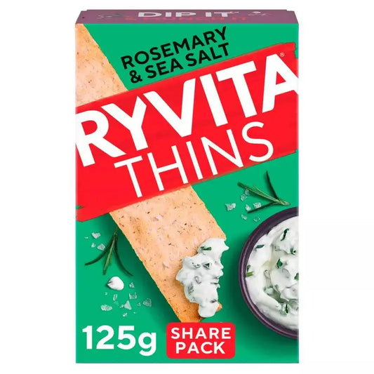 Ryvita Thins Flatbread Crackers 125g with Rosemary and Sea Salt, perfect for dipping.