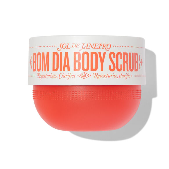 Sol de Janeiro Bom Dia Body Scrub 220g container with orange design, perfect for radiant skin care.