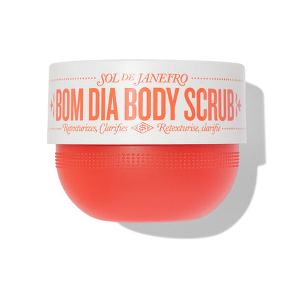 Sol de Janeiro Bom Dia Body Scrub 220g container with orange design, perfect for radiant skin care.