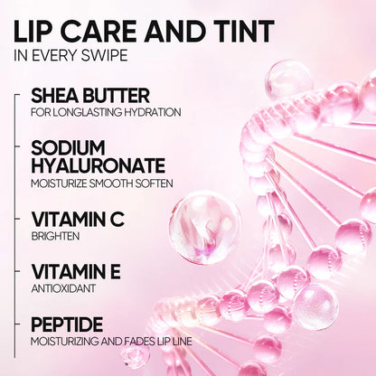 SKINTIFIC Lip care product with molecular structure and ingredients listed on a pink background