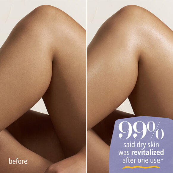 Before and after comparison of skin using Sol de Janeiro Delicia Drench Body Butter, showing revitalized, hydrated skin.