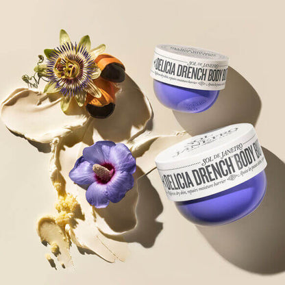 Sol de Janeiro Delicia Drench Body Butter with floral accents and creamy texture for luxurious hydration.