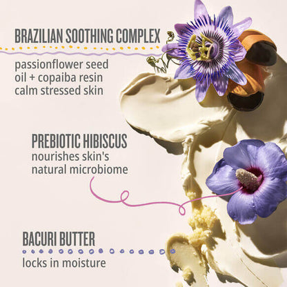 Sol de Janeiro Delicia Drench Body Butter ingredients including Brazilian Soothing Complex and Bacuri Butter for hydration.