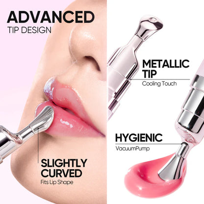 SKINTIFIC  Lip treatment device with metallic tip, cooling touch, and vacuum pump on a white background.