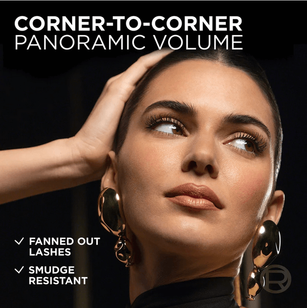 Model showcasing L'Oreal Paris Volume Million Lashes Panorama Mascara for panoramic volume and fanned out lashes.