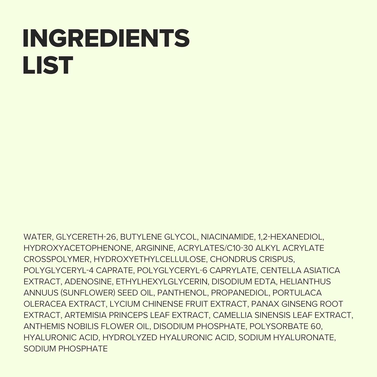 Ingredients list on a beige background