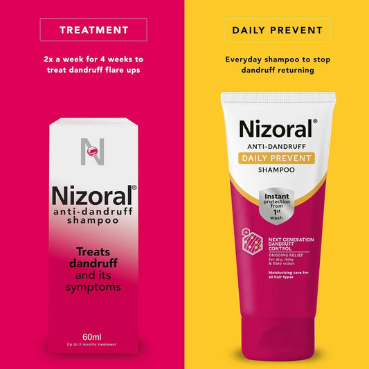Nizoral Anti-Dandruff Shampoo for treatment and prevention, promoting a healthy scalp and silky hair.