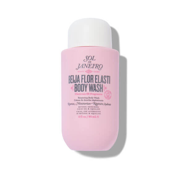 Sol de Janeiro Beija Flor Body Wash in a pink bottle, perfect for a luxurious shower experience.