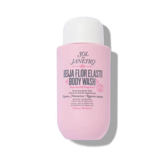 Sol de Janeiro Beija Flor Body Wash in a pink bottle, perfect for a luxurious shower experience.