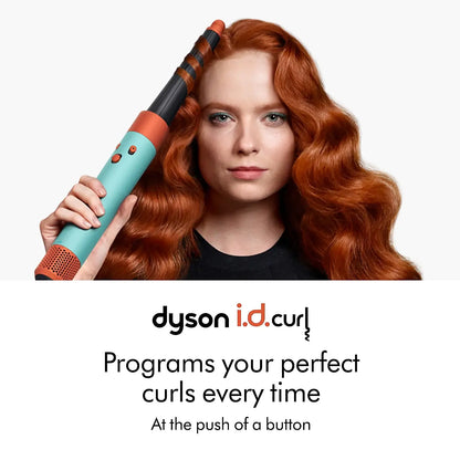 Dyson Airwrap I.D. curl styling tool with model showcasing perfect curls effortlessly.