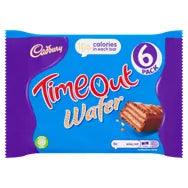 Cadbury Timeout Wafer Milk Chocolate Bars multipack 6x20g with blue packaging and visible chocolate bar.