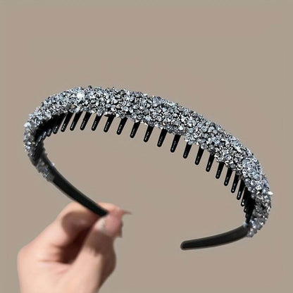 Shiny rhinestone headband with teeth, elegant and cute, made of plastic, available for pre-order.