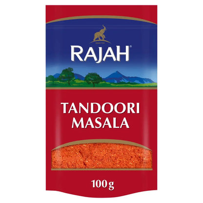 Rajah Tandoori Masala 100g packaging, perfect for creating authentic Indian tandoori dishes with vibrant flavors.