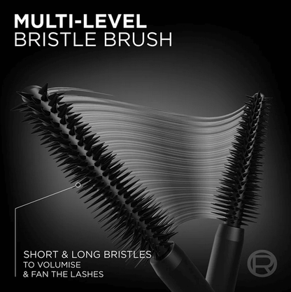 Multi-level bristle brush with short and long bristles designed to volumize and fan lashes for a stunning look.