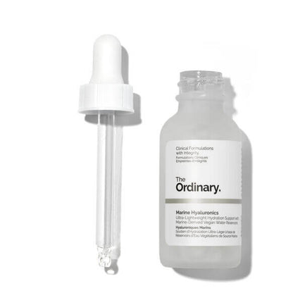 The Ordinary Marine Hyaluronics 30ml bottle with dropper, promoting hydration and youthful skin.